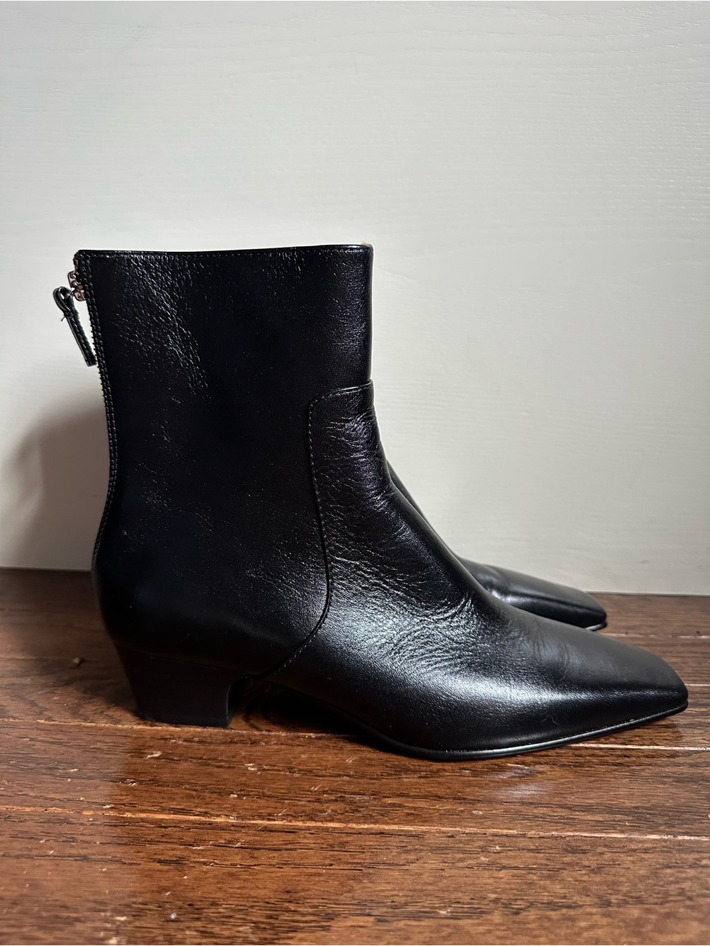NWOB Madewell Lexie Ankle Boot Black Leather Block Heel Square Toe Size 8 - Picture 6 of 14